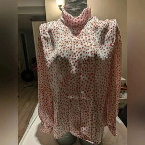 Jason Roberts Red Polka Dot Sheer Blouse Size 10 Career Office